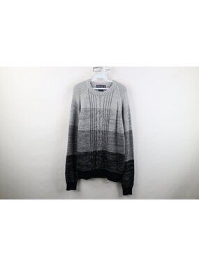 Vintage 90s Streetwear Mens Large Ombre Color Block Chunky Cable Knit Sweater